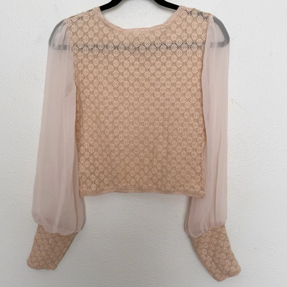 Free People Sheer Lace Blouse Fairycore Boho Romantic Crop Top